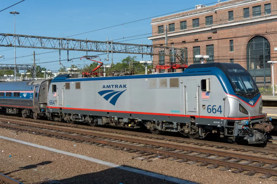 AMtrak train at station in New Haven, Connecticut.